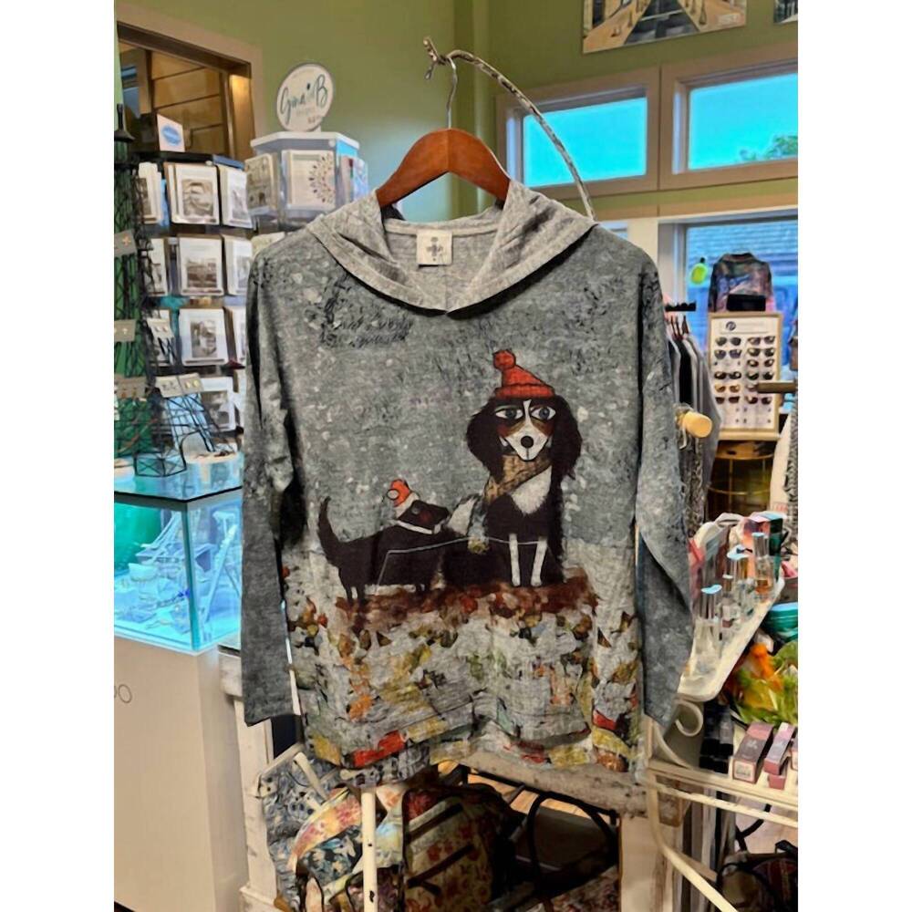 NEW INOAH women's long-sleeve christmas dog hoodie in grey - Picture 2 of 3